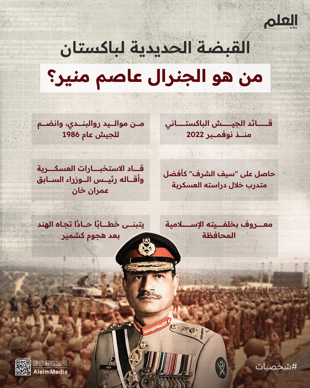 إنفوجرافيك| القبضة الحديدية لباكستان.. من هو عاصم منير؟ - العلم