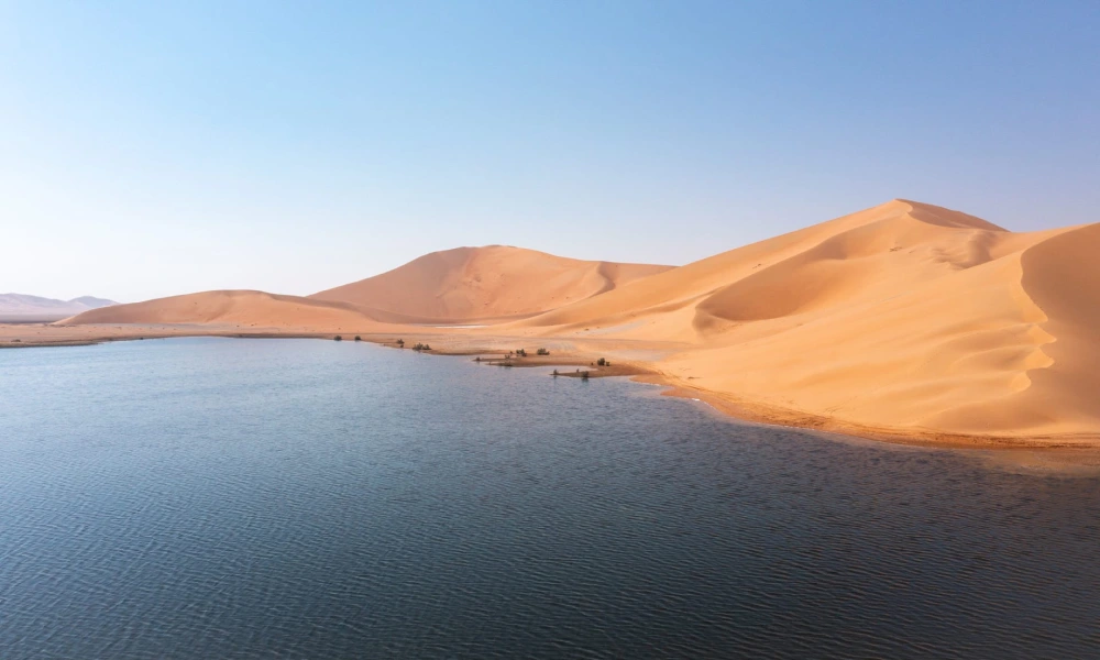 بحيرة "أم الحيش"... جوهرة مخفية تختبئ في قلب صحراء الربع الخالي ومعلم طبيعي يجمع بين المياه الكبريتية والرمال الذهبية #العلم 